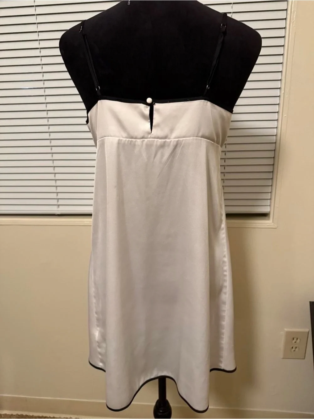 kate spade White Satin Chemise with Black Trim